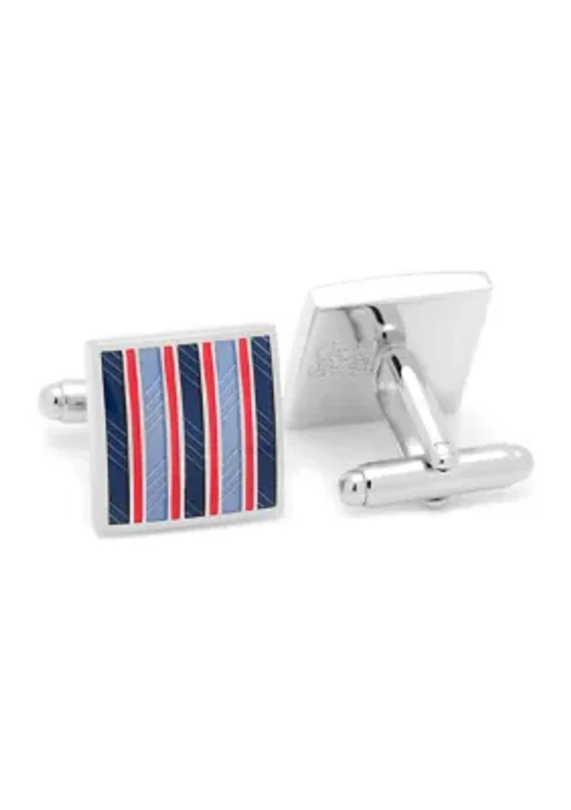 Red and Navy Striped Square Cufflinks