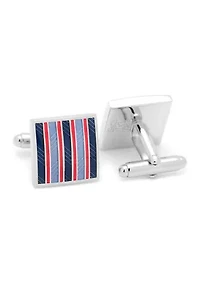 Red and Navy Striped Square Cufflinks
