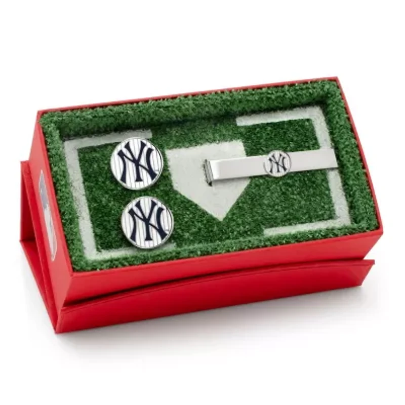 MLB Yankees Pinstripe Cufflink and Tie Bar Gift Set