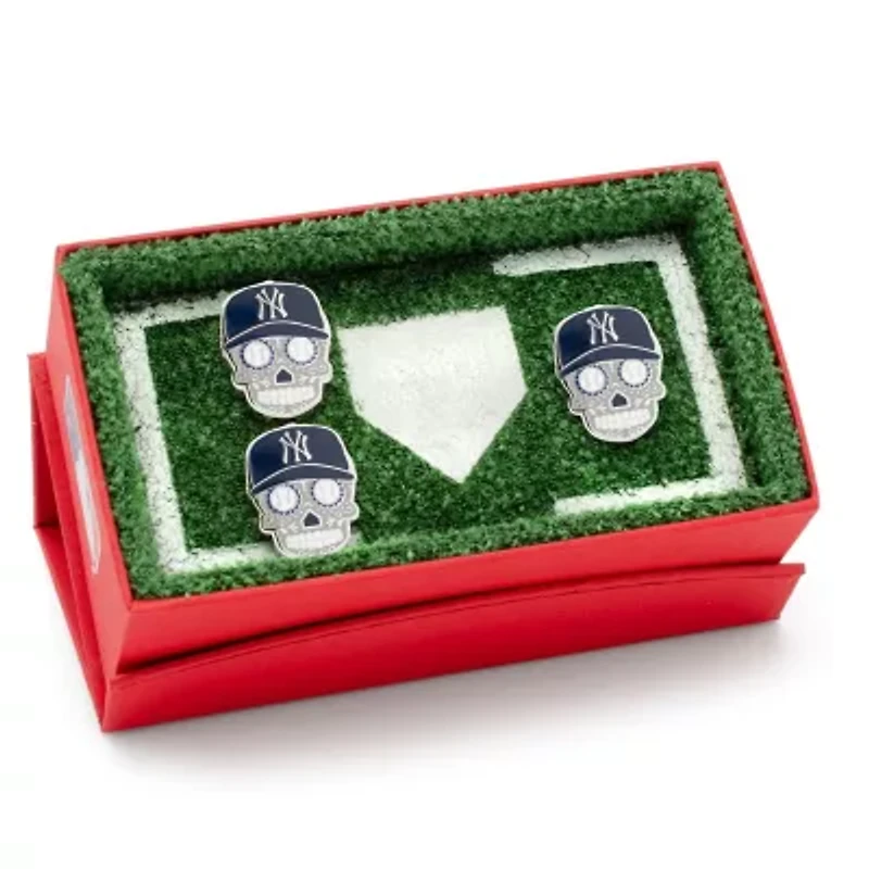 MLB New York Yankees Sugar Skull Cufflinks & Lapel Pin Gift Set