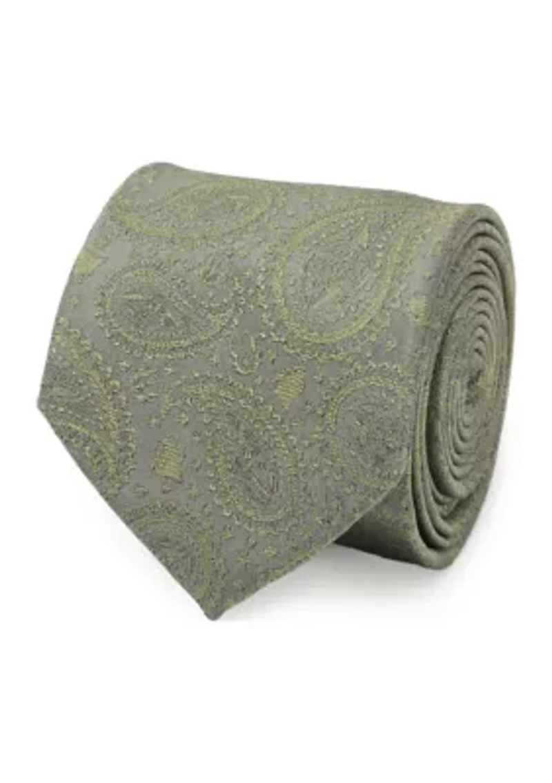 Men's Yoda Paisley Sage Green Silk Tie
