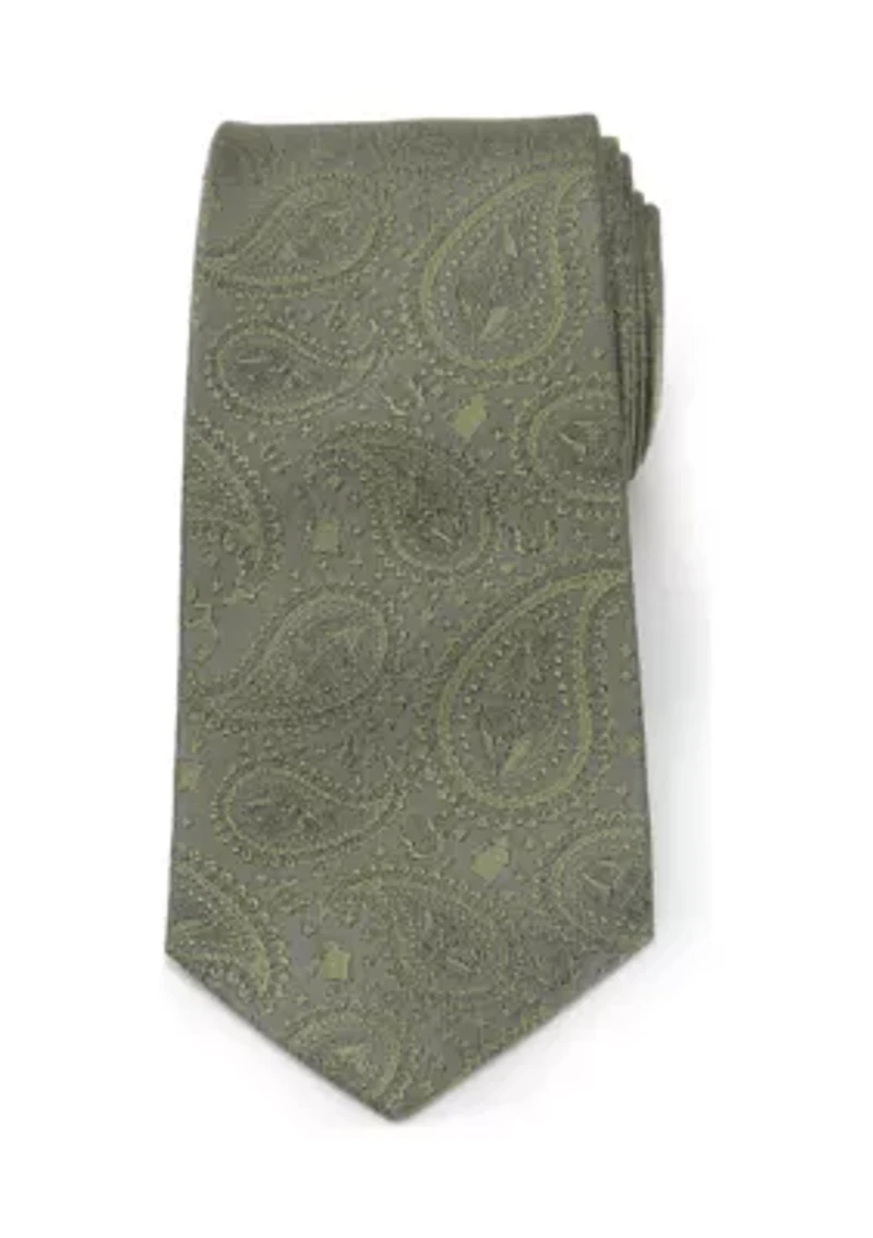 Men's Yoda Paisley Sage Green Silk Tie
