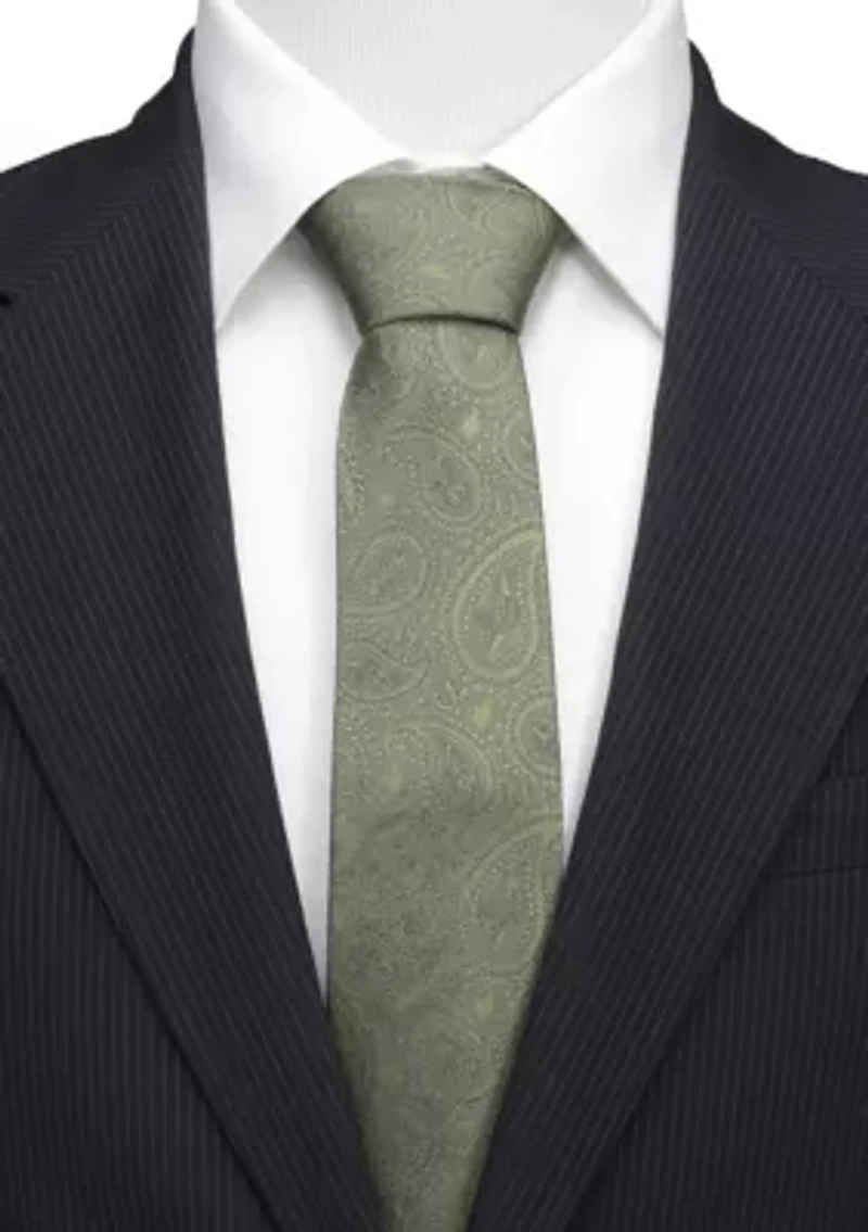 Men's Yoda Paisley Sage Green Silk Tie