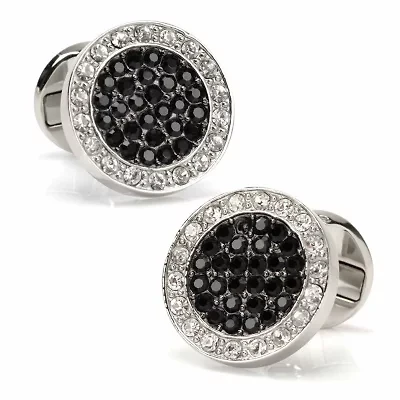 VDP White & Black Pave Crystals Cufflinks