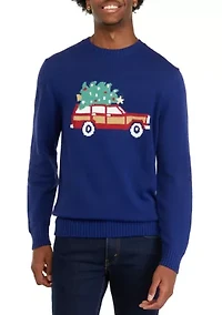 Men's Car and Tree Crew Neck Sweater