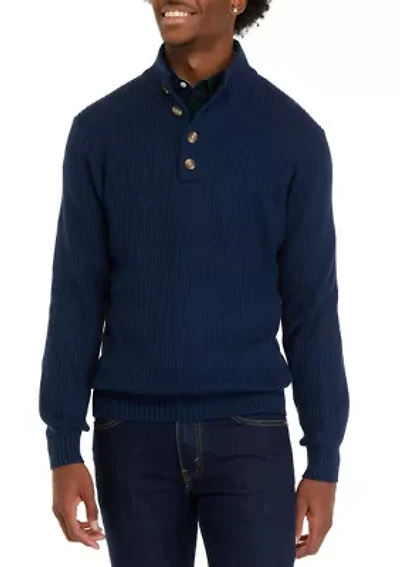 Men's Button Mock Neck Cotton Sweater