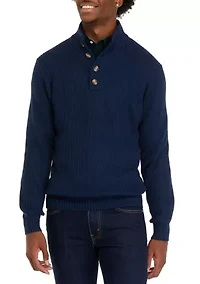 Men's Button Mock Neck Cotton Sweater
