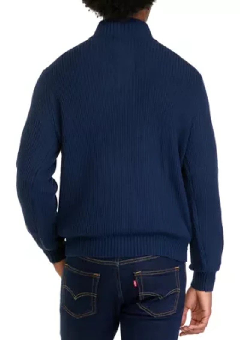 Men's Button Mock Neck Cotton Sweater