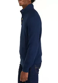 Men's Button Mock Neck Cotton Sweater