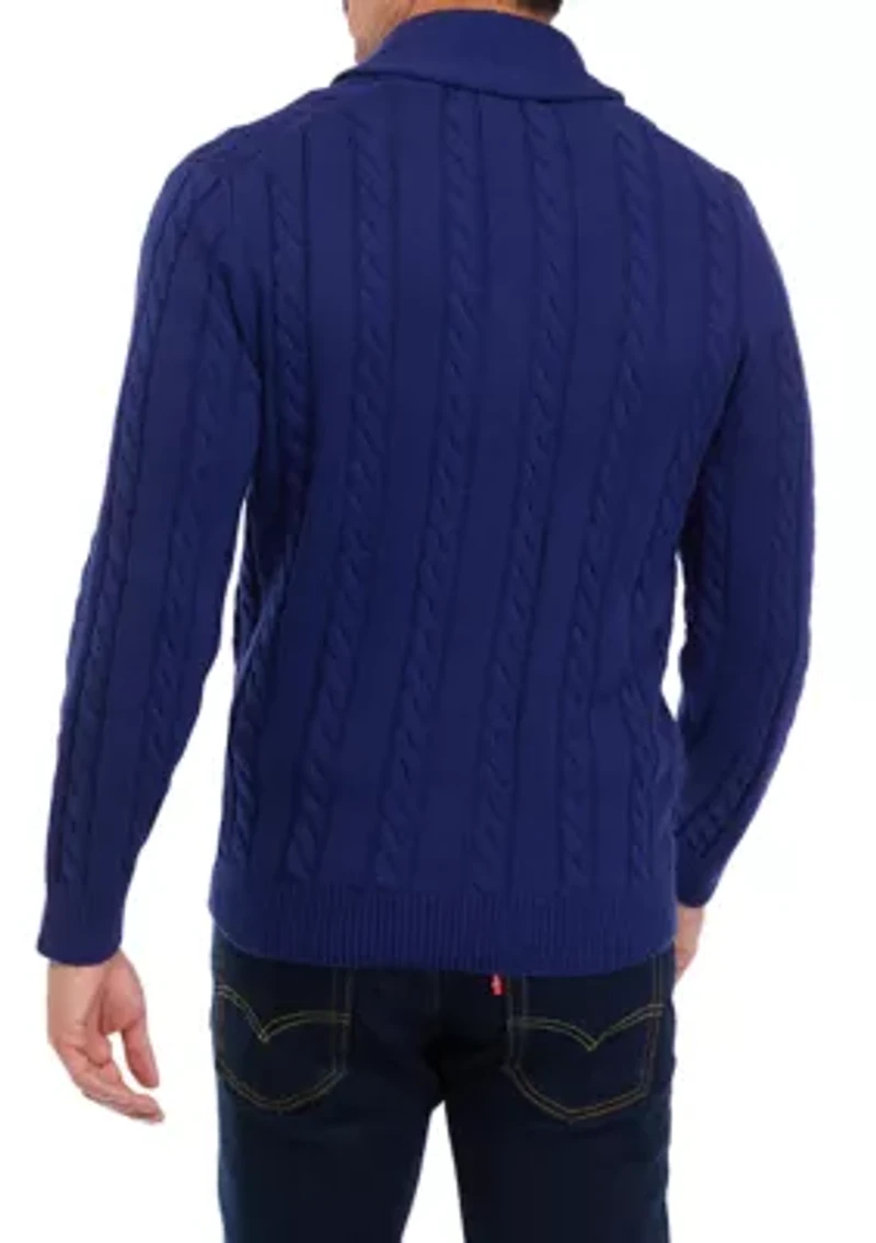 Cotton Blend Shawl Collar Cardigan