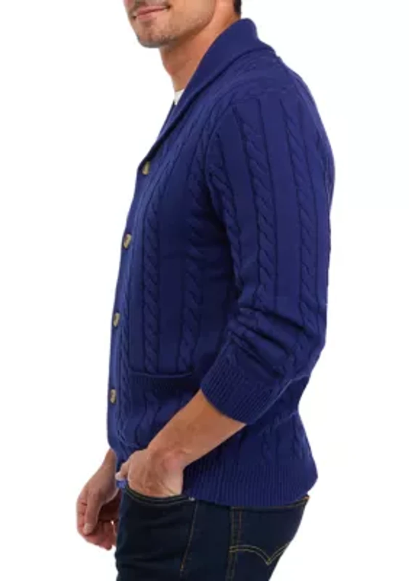 Cotton Blend Shawl Collar Cardigan
