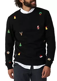 OppoSuits Deluxe Christmas Sweatshirt for Men - X- Mas Icons Black With Stylish Long Sleeve Crew Neck