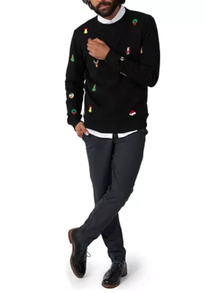 OppoSuits Deluxe Christmas Sweatshirt for Men - X- Mas Icons Black With Stylish Long Sleeve Crew Neck