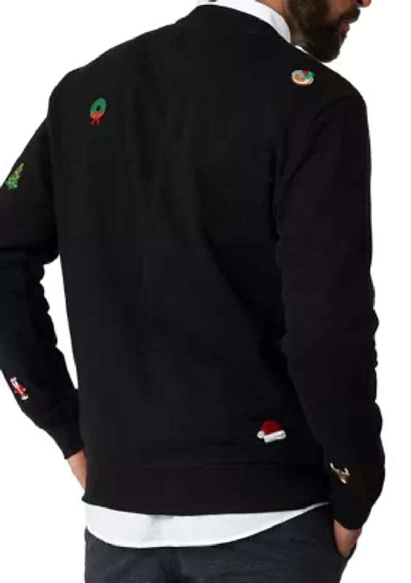 OppoSuits Deluxe Christmas Sweatshirt for Men - X- Mas Icons Black With Stylish Long Sleeve Crew Neck
