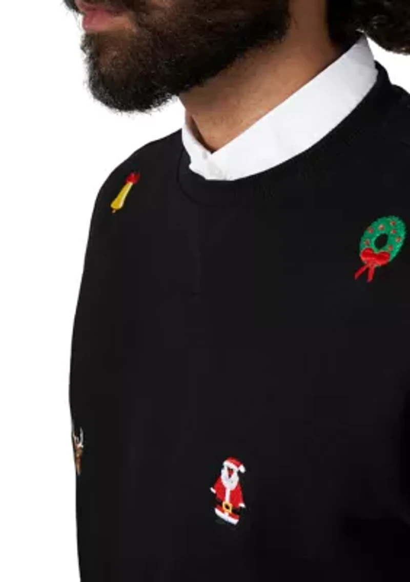 OppoSuits Deluxe Christmas Sweatshirt for Men - X- Mas Icons Black With Stylish Long Sleeve Crew Neck