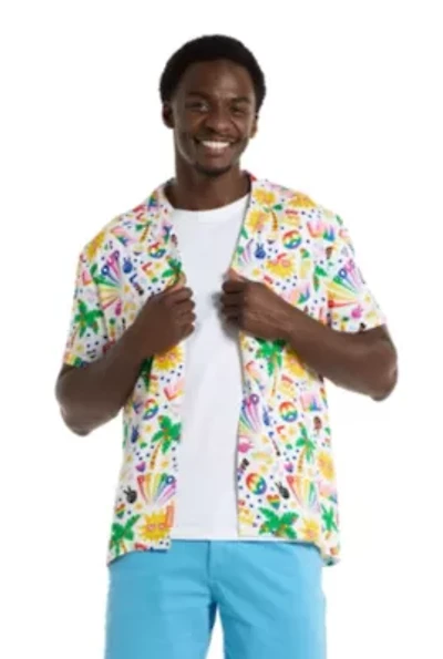 OppoSuits Men's Hawaiian Shirt - Short Sleeve Tropic Rainbow Icons