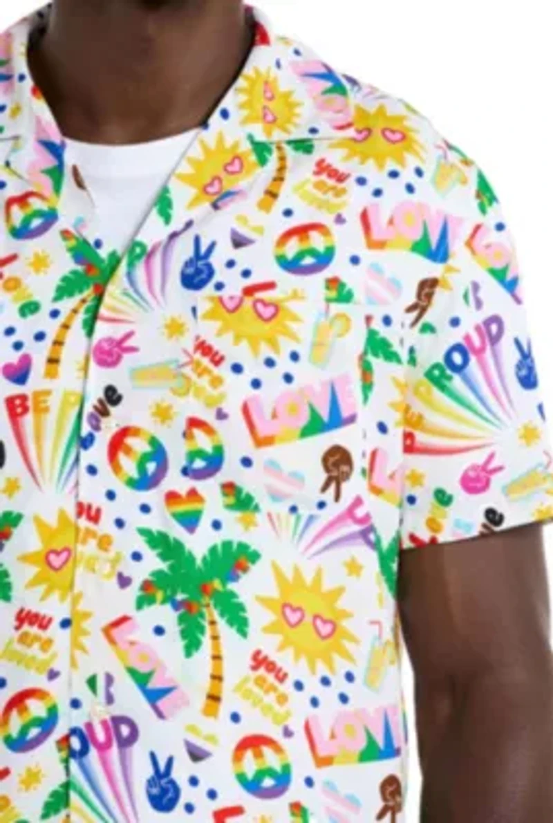 OppoSuits Men's Hawaiian Shirt - Short Sleeve Tropic Rainbow Icons