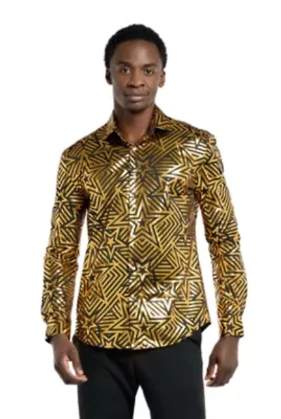 OppoSuits Men's Shirt - Long Sleeve Golden Geo Star Black