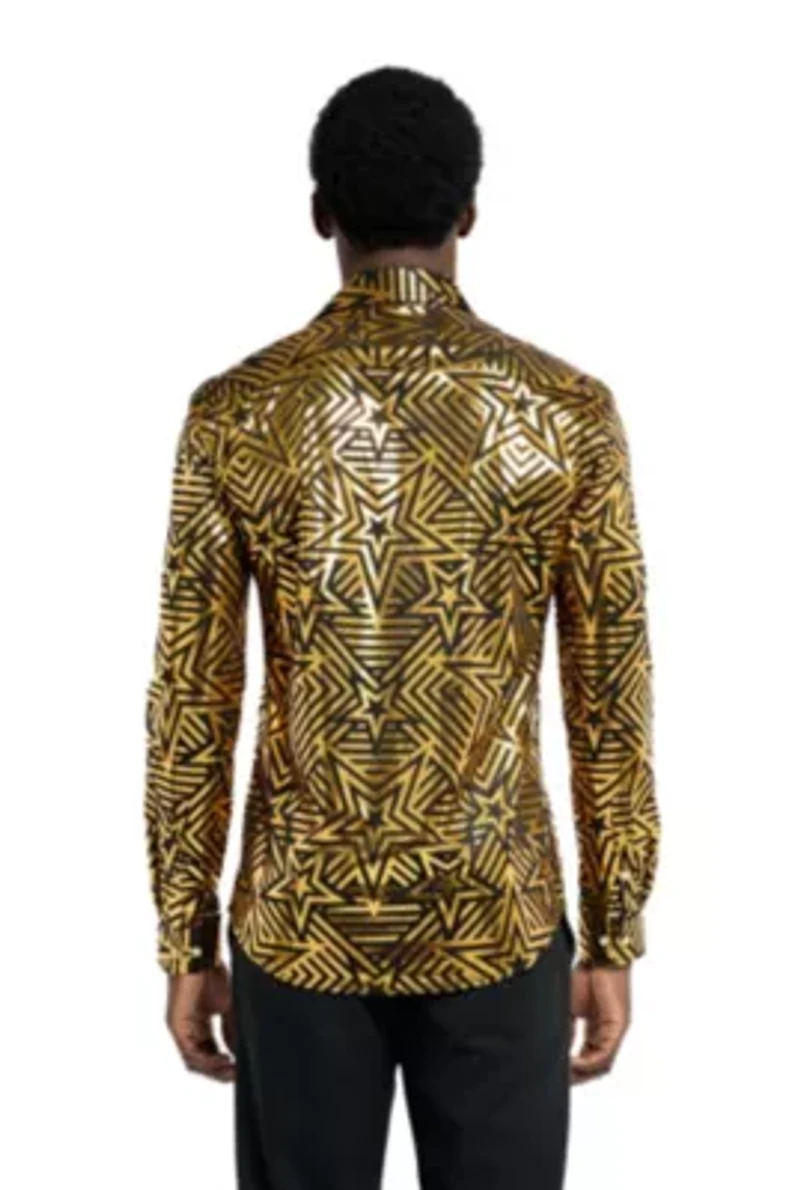 OppoSuits Men's Shirt - Long Sleeve Golden Geo Star Black