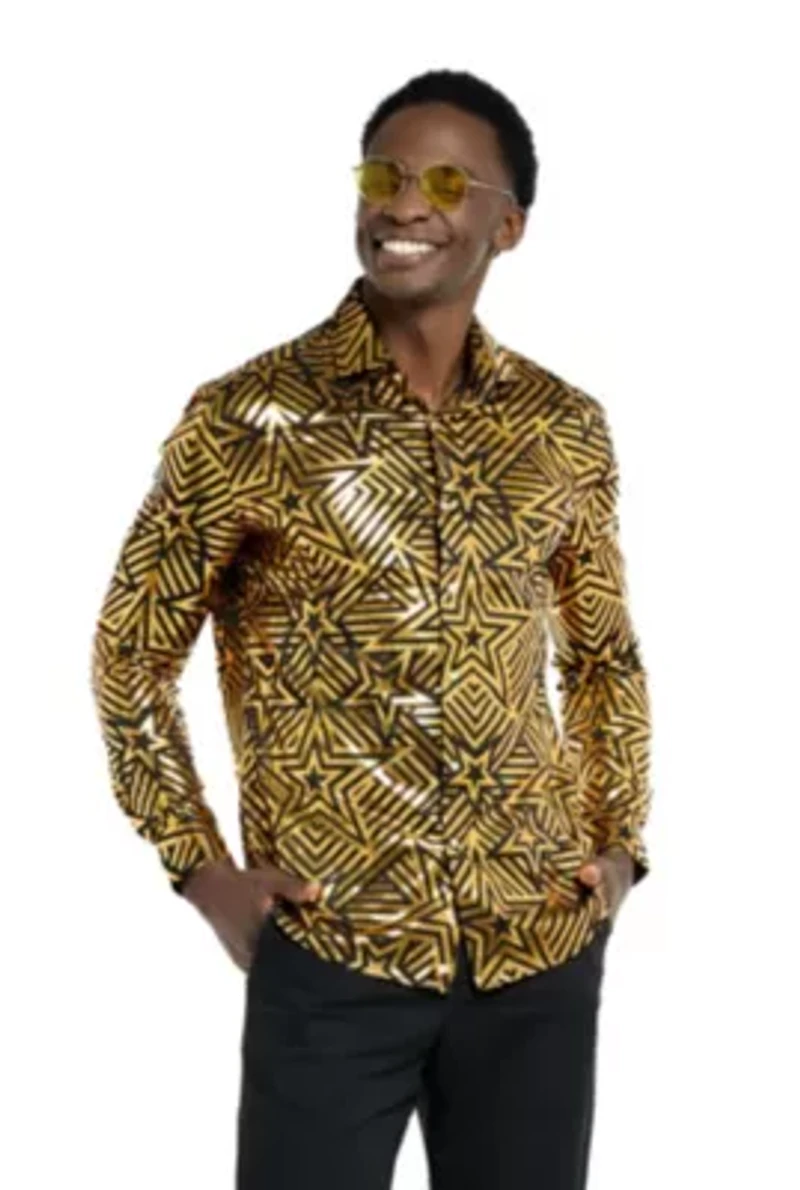OppoSuits Men's Shirt - Long Sleeve Golden Geo Star Black