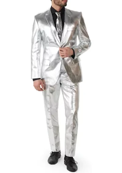 Shiny Silver  2 Piece Suit + Tie