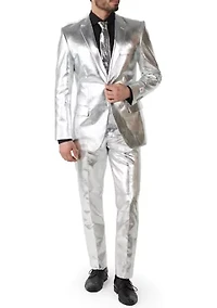 Shiny Silver  2 Piece Suit + Tie