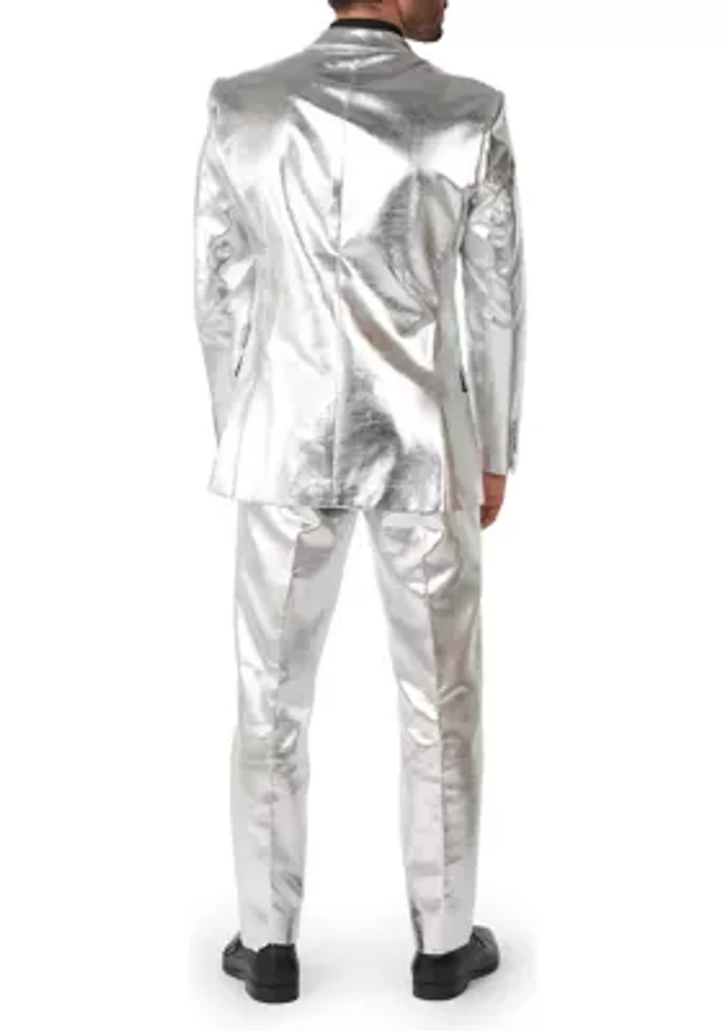 Shiny Silver  2 Piece Suit + Tie
