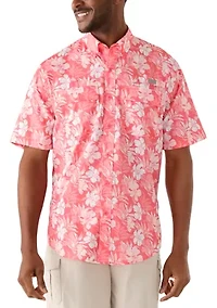 Men's Short Sleeve Tropical Print Fishing Shirt
