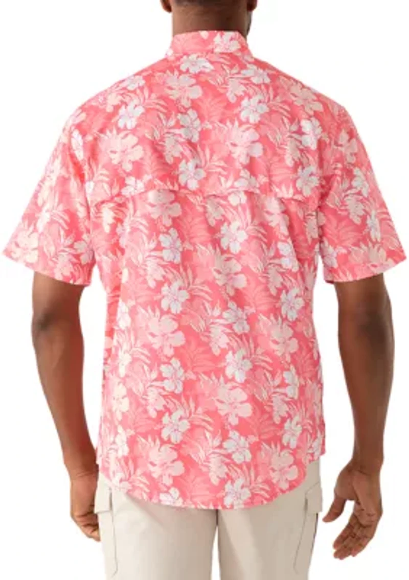 Men's Short Sleeve Tropical Print Fishing Shirt