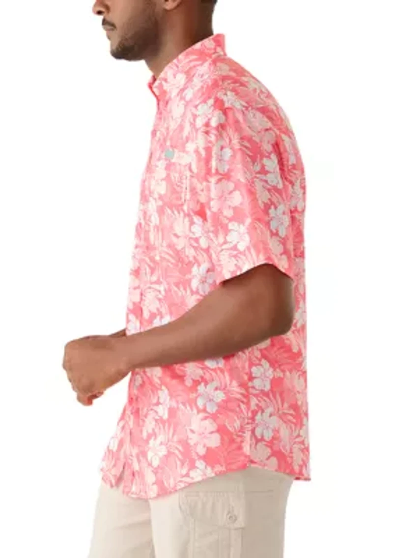 Men's Short Sleeve Tropical Print Fishing Shirt
