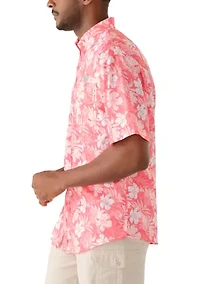 Men's Short Sleeve Tropical Print Fishing Shirt