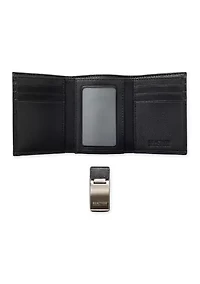 Trifold Wallet with Money Clip Set