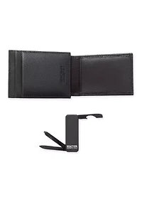 Men's Slim Front Pocket Wallet with Money Clip/Multi Tool Set