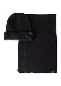 Herringbone Knit Beanie and Scarf Set