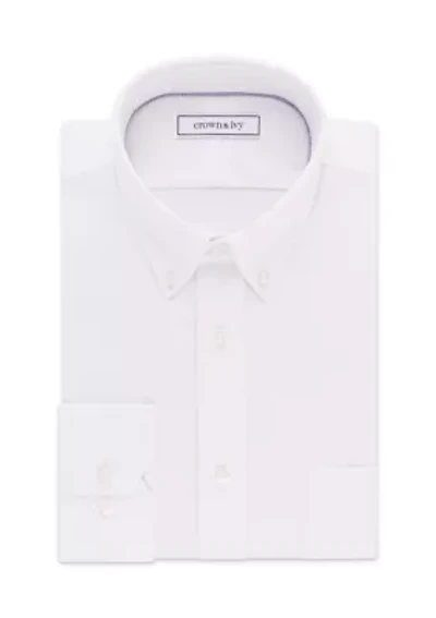 Long Sleeve Slim Fit Stretch Pinpoint Solid Dress Shirt