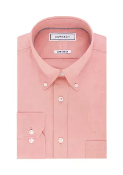 Long Sleeve Slim Fit Stretch Pinpoint Solid Dress Shirt