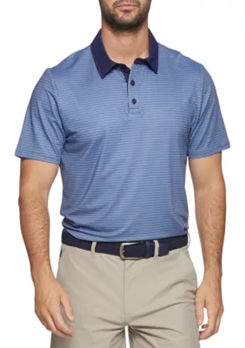 Contrast Collar Striped Performance Polo Shirt