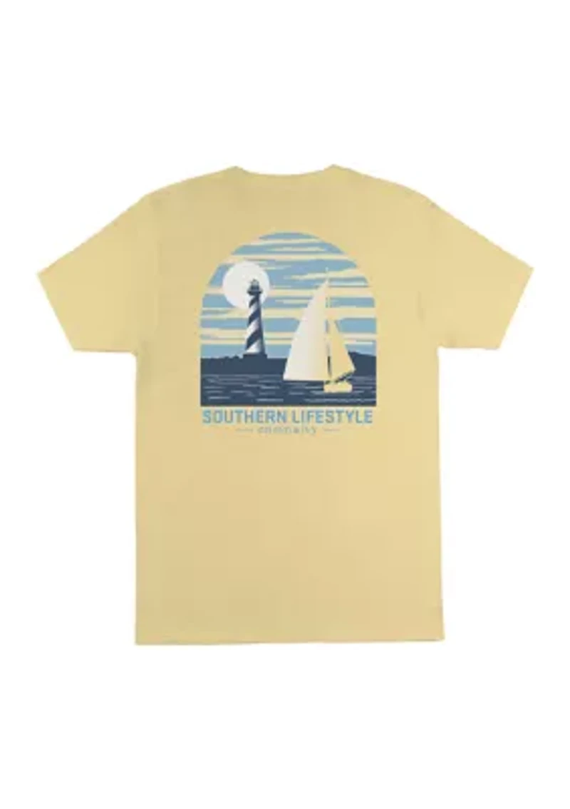 Short Sleeve Yellow Haze Sailboat Graphic T-Shirt