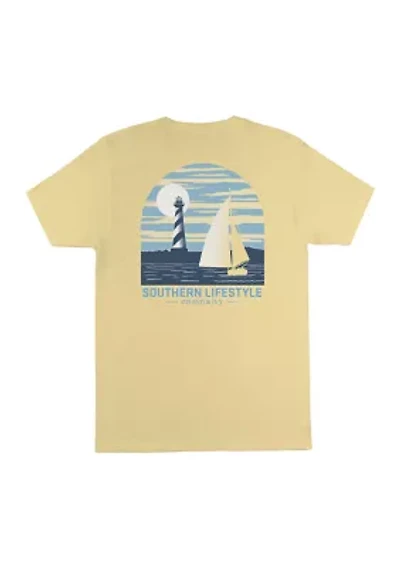 Short Sleeve Yellow Haze Sailboat Graphic T-Shirt