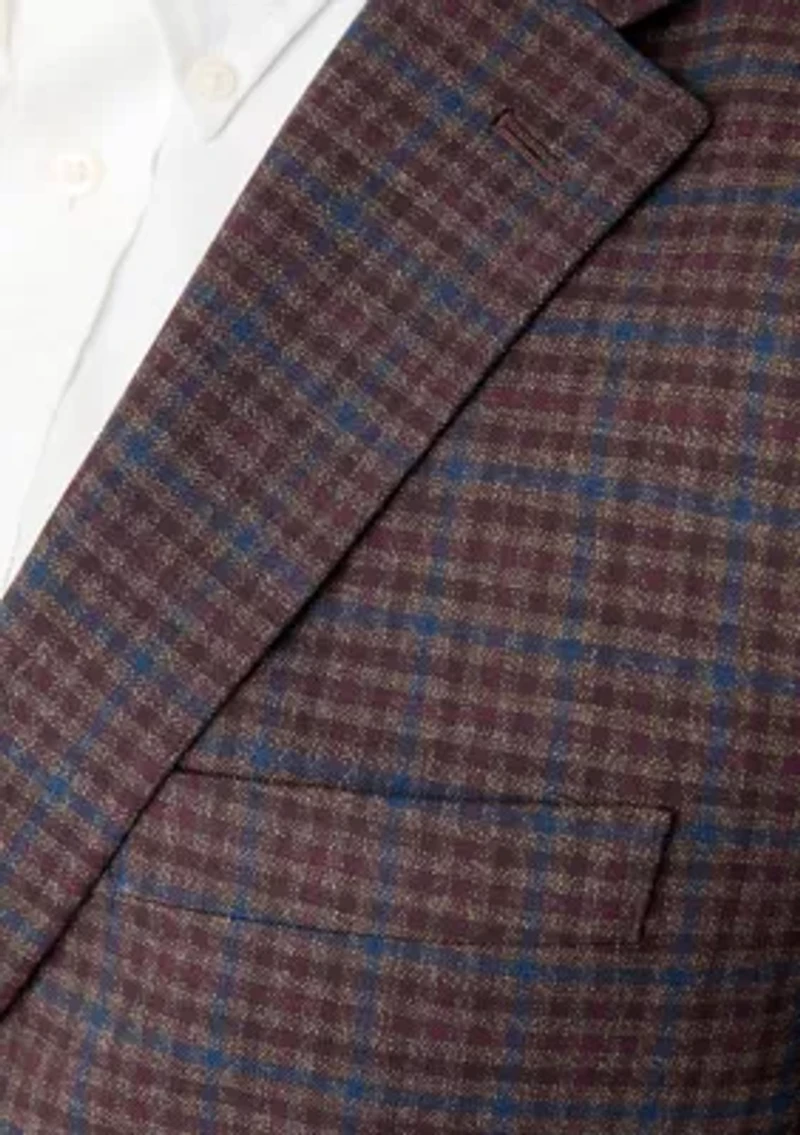 Brown Blue Check Printed Sportcoat