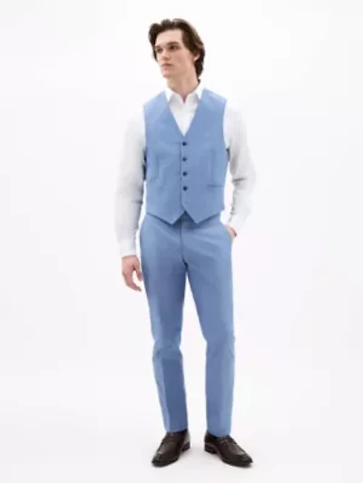 Blue Solid Regular Vests