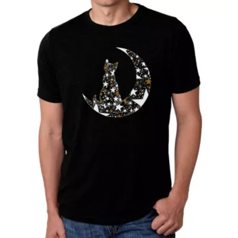 Cat Sitting On Moon - Men's Premium Blend Word Art T-Shirt