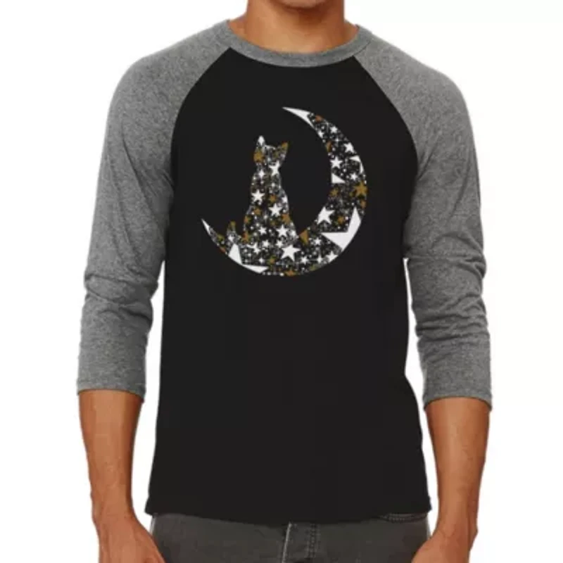 Cat Sitting On Moon - Men's Raglan Baseball Word Art T-Shirt