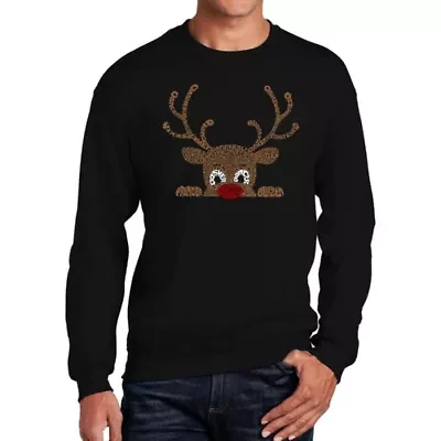 Peeking Reindeer - Men's Word Art Crewneck Sweatshirt