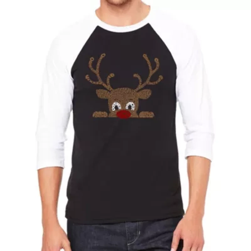 Peeking Reindeer - Men's Raglan Baseball Word Art T-Shirt