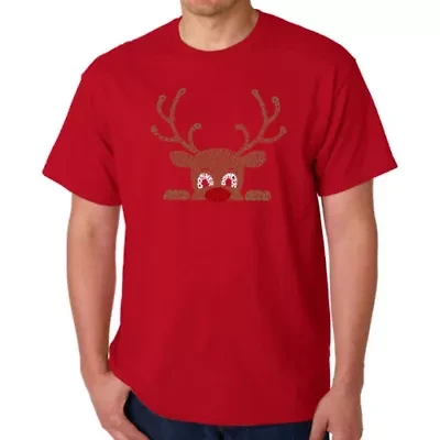 Peeking Reindeer - Men's Word Art T-Shirt