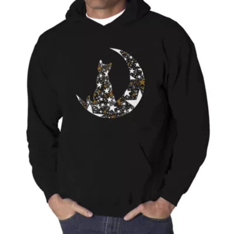 Cat Sitting On Moon - Men's Word Art Hooded Sweatshirt