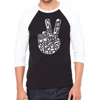 Peace Finger Notes - Men's Raglan Baseball Word Art T-Shirt
