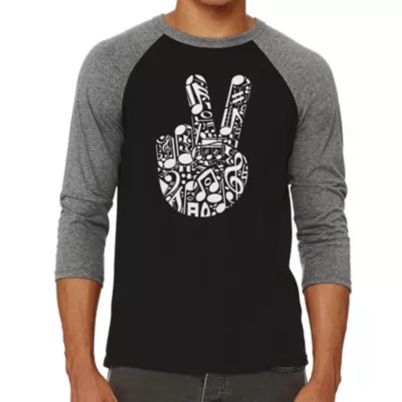 Peace Finger Notes - Men's Raglan Baseball Word Art T-Shirt
