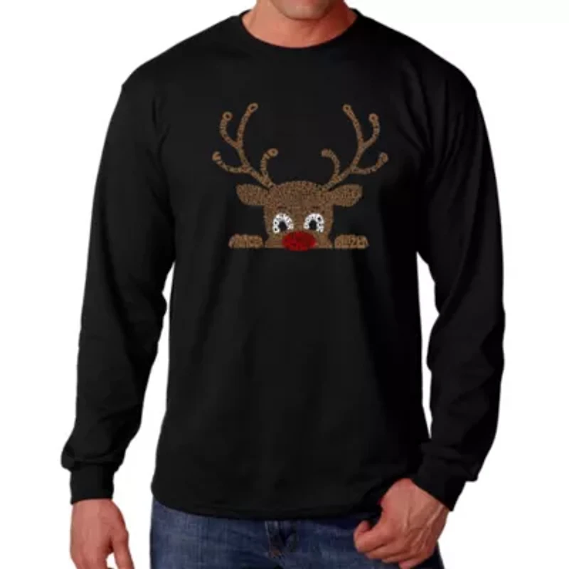 Peeking Reindeer - Men's Word Art Long Sleeve T-Shirt